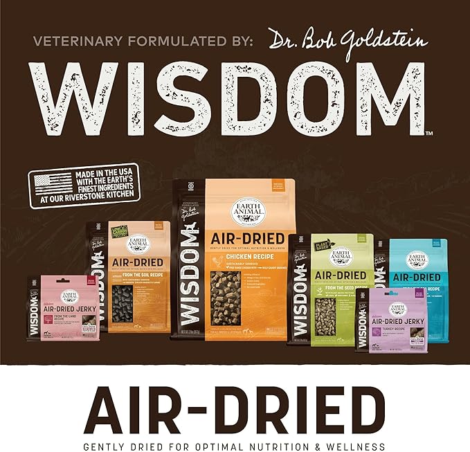 Earth Animal Wisdom Air Dried Jerky - From the Seed Recipe Premium Natural Plant Based Jerky Strips Dog Treats - 4 oz Bag