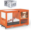 COZIWOW 36.5-Inch Double-Decker Wooden Insulated Rabbit Hutch with Wheels, Heated Rabbit Cage Featuring A Cleaning Tray and Ladder—Stylish&Easy to Assemble（Orange and Warm）