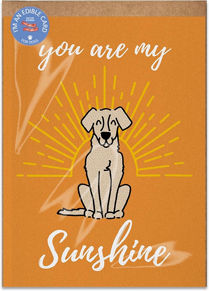 Poochie Post Edible Greeting Card for Dogs, Bacon-Flavored Dog Treat Gift with Edible Ink Pen, "You Are My Sunshine" Design, Gluten & Grain Free, Made in USA