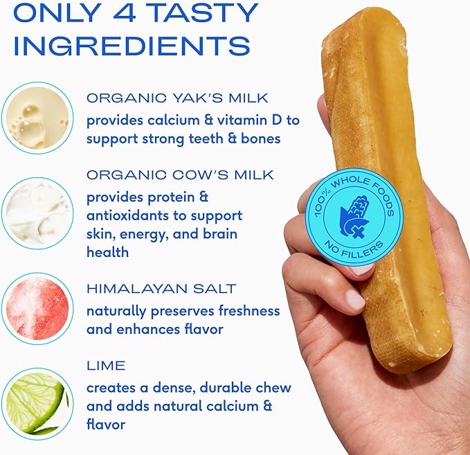 Native Pet Yak Cheese Himalayan Dog Chews - Long Lasting Dental Sticks for Large Breeds – 100% All Natural Himalayan Yak Chews for Large Dogs – Cheese Bone for Aggressive Chewers - 10 Per Pack