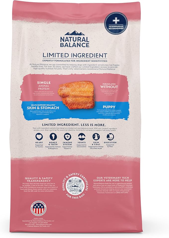Natural Balance Limited Ingredient Puppy Dry Dog Food with Healthy Grains, Salmon & Brown Rice Recipe, 4 Pound (Pack of 1)