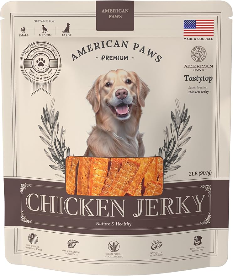 American Paws Chicken Breast Jerky Dog Treats, 100% USA Chicken, Made in USA, All Natural, Single Protein, Grain Free, 2 LB Bag