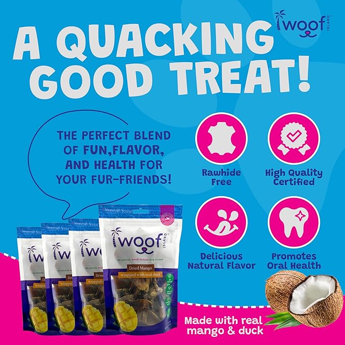 Dried Mango Wrapped with Real Duck Dog Treats – Fruit & Meat Chews, 6 oz Bag