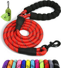 Taglory Rope Dog Leash 4 FT with Comfortable Padded Handle, Highly Reflective Threads Leash and Anti-Tangle Clip for Walking Medium Large Dogs, 1/2 inch, Red