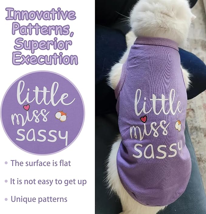 Paiaite Dog Clothes Fashionable Sleeveless Pet Vest: 'Little Miss Sassy' Printed Cotton Dog Shirt, Ideal for Small, Medium, and Large Breeds, Ensuring Comfort and Breathability Purple XL