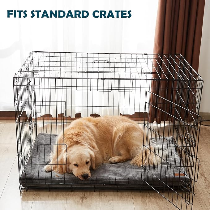 LIORCE Dog Crate Pad - Extra Large Dog Beds with Removable Washable Cover and Waterproof Lining - XXL Memory Foam Pet Bed for Crate - Reversible Kennel Mat (Cool & Warm), 48-inch, Grey