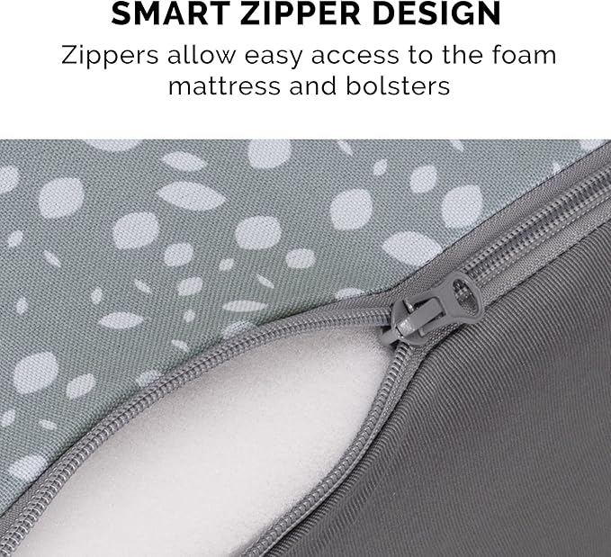 Furhaven Memory Foam Dog Bed for Large Dogs w/ Removable Bolsters & Washable Cover, For Dogs Up to 95 lbs - Plush & Almond Print L Shaped Chaise - Gray Almonds, Jumbo/XL