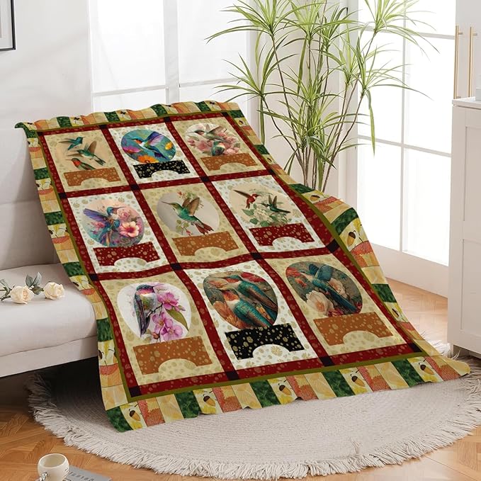 Hummingbird Throw Blanket Hummingbird Bird Stuff Gifts for Kids Girls Boys Adults Women Men Soft Cozy Warm Plush Fluffy Fuzzy Fleece Blanket Decor 60''X80''