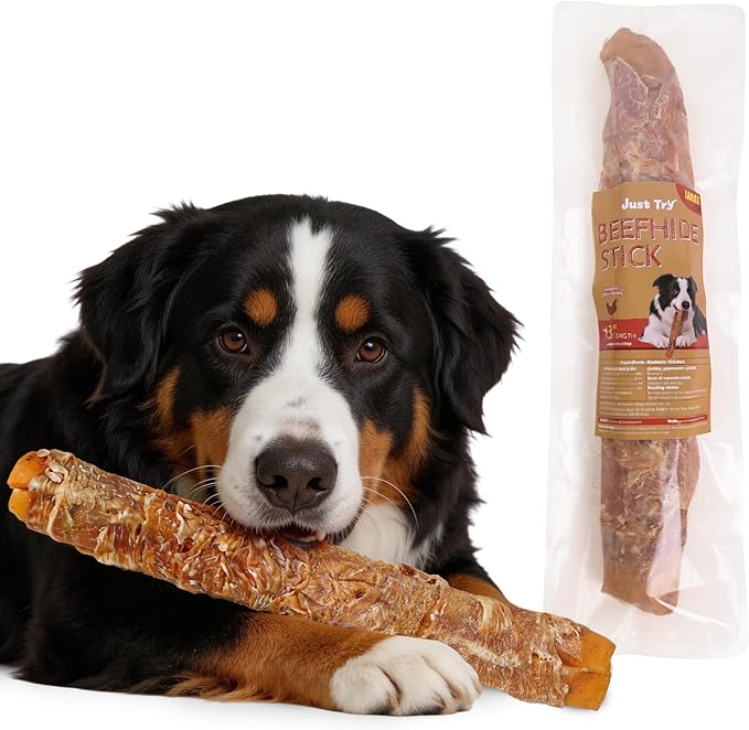 Just Try 13" Large Size Chicken Wrapped Rawhide Dog Chew Sticks - Long Lasting Dog Chews, Dog Treats for Large Dogs, Dog Chews