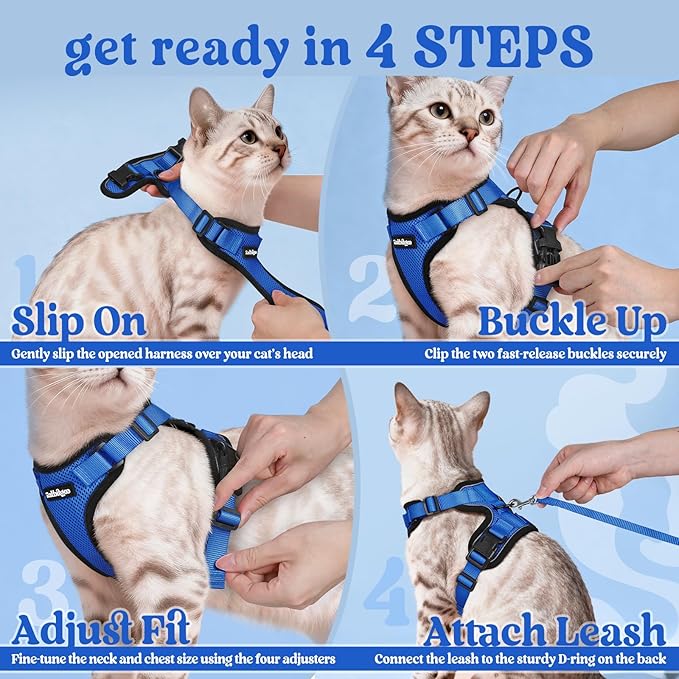 rabbitgoo Cat Harness and Leash for Walking, Escape Proof Soft Adjustable Vest Harnesses for Cats, Easy Control Breathable Reflective Strips Jacket, Navy Blue, M