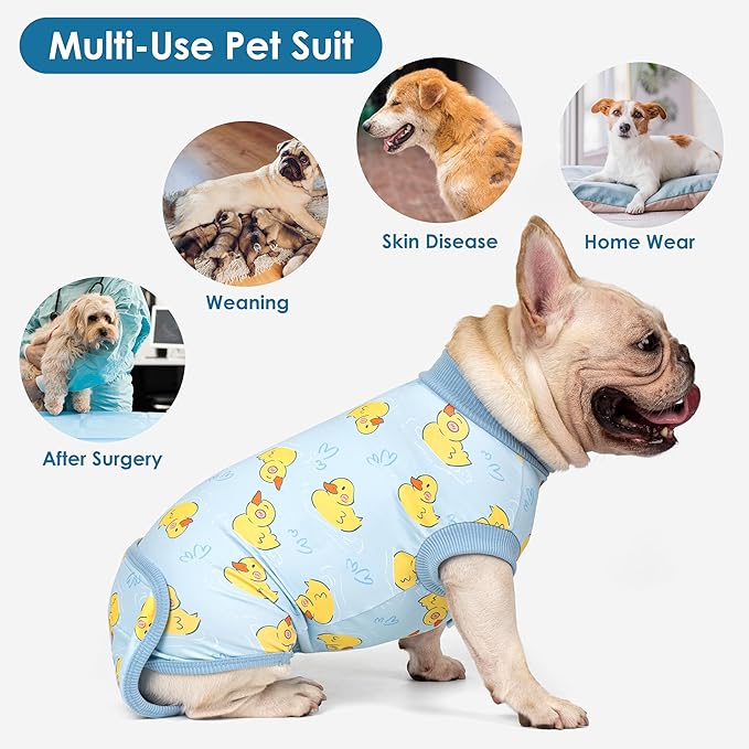 cyeollo Recovery Suit for Dogs Surgery Suit Female Spay Soft Pet Onesie Bodysuit Male Dog Neuter, Small Dogs Surgical Recovery Shirt, Yellow Duck, M