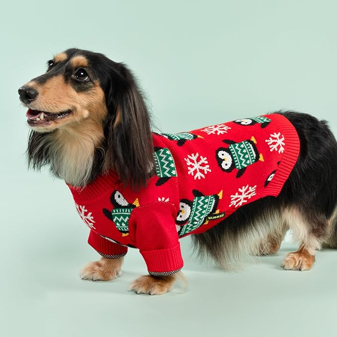 Fitwarm Funny Penguins Dog Ugly Christmas Sweater, Winter Dog Clothes for Small Dogs Girl Boy, Pet Xmas Outfit, Green, Red, White, XL
