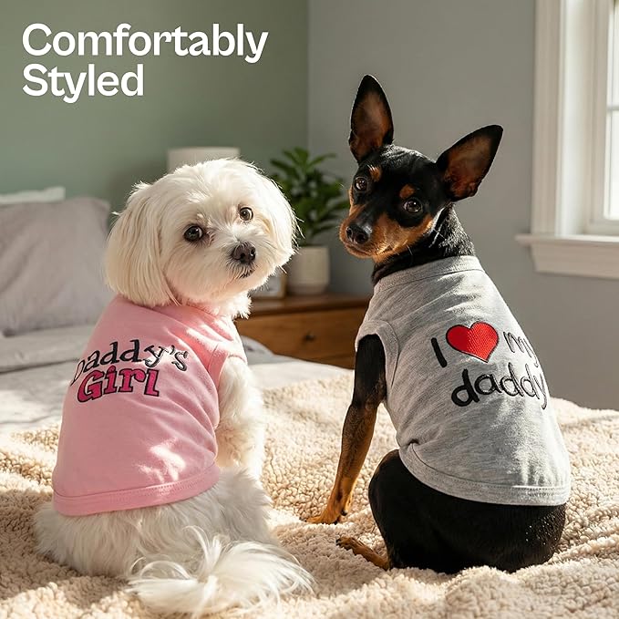 Parisian Pet 2 Pack Dog Shirts – 100% Cotton Shirts for Small Dogs – Sleeveless I Love My Daddy & Daddy’s Girl Dog Clothes – Breathable Summer Pet Apparel - Stretchy and Stylish Puppy T Shirts