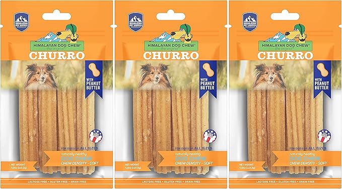 3 Pack of Peanut Butter Yaky Churros Soft Chews, 4 Ounces Each, for Dogs, No Lactose or Grains
