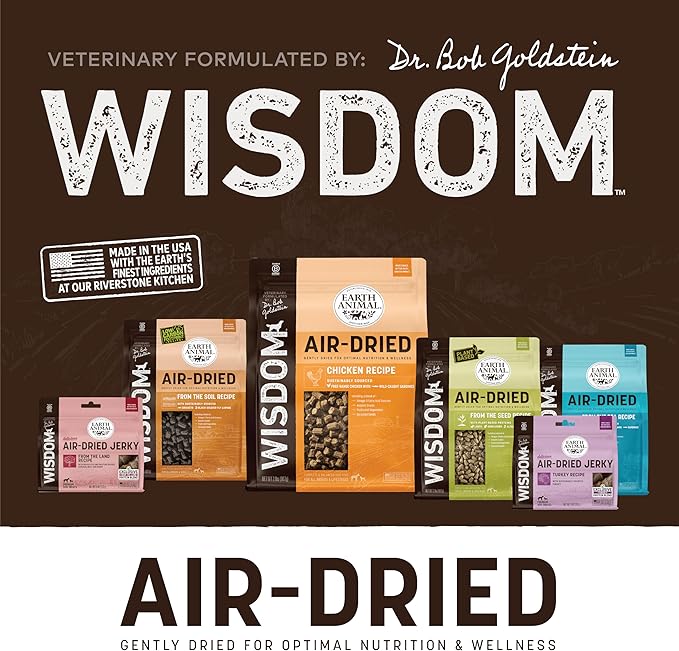 Earth Animal Wisdom Air Dried Jerky - From the Land Recipe Premium Natural Red Meat Jerky Strips Dog Treats - 3 Pack 4 oz Bag