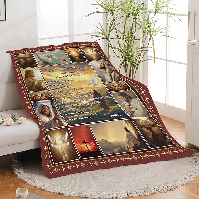 Christian Jesus Blanket Inspirational Bible Verse Religious Faith Healing Prayer Throw Scripture Spiritual Catholic Gifts for Men Women Boys Girls Kids Adults Plush Fuzzy Fleece Decor 60''X80''