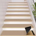 GOYLSER Peel and Sticker Jute Stair Treads Non Slip for Wooden Steps Indoor, 15 Pack Rubber Backed Stair Pads Rug, Removable Khaki Adhesive Staircase Mat Step Cover
