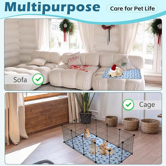 Reusable Guinea Pig Cage Liners, 47" x 24" (Pack of 2) Washable Pee Pads , Super Absorbent & Waterproof & Anti-Slip Pet Bedding Liner for Dogs, Bunny, Small Animals (Blue)