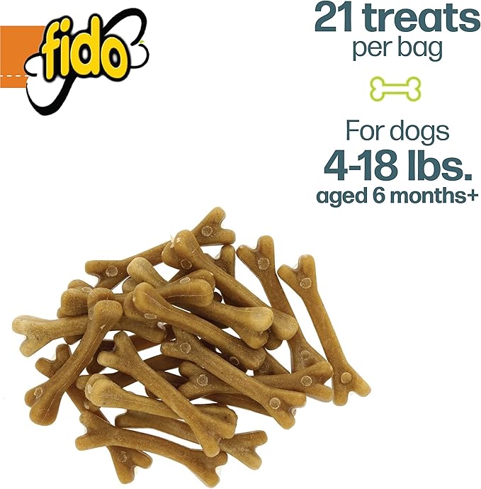 Fido - Doozie Bones Dental Care Treat for Dogs, Peanut Flavored, Made with Sunflower, Chia, & Flax Seeds-Naturally Freshens Breath, Reduces Plaque & Whitens Teeth 21ct - Mini Treats