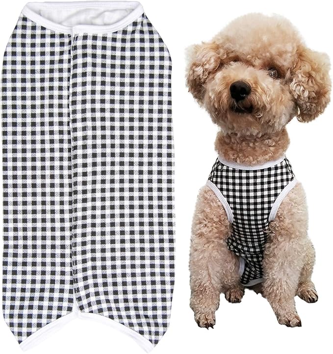 Dog’s Recovery Suit Post Surgery Shirt for Puppy, Wound Protective Clothes for Little Animals(Black White Plaid-xs)