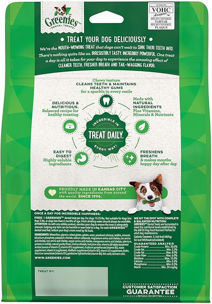 Greenies Veterinarian-Recommended Adult Natural Dental Dog Treats Petite Size, Original Flavor, 18 oz. Pack, 30 Count