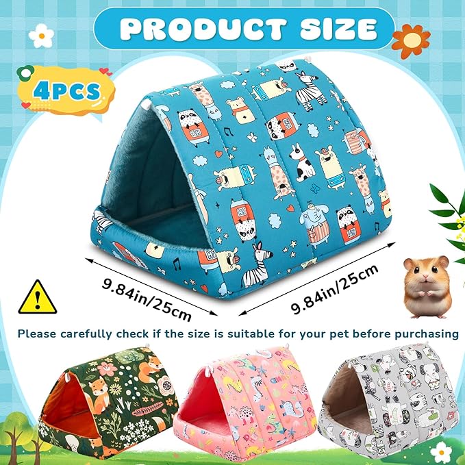Cinnvoice 4 Pcs Guinea Pig Hideout, Guinea Pig Bed Tunnel, Rabbit Washable Small House Cage Accessories for Bunny Hedgehog Mouse Chinchillas Hamsters Ferrets Bearded Dragons Rats(Wonder Tale,9.8 in)