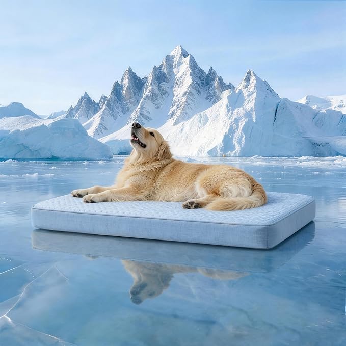 Cooling Dog Bed for Large Dogs, Washable Memory Foam Dog Beds for Crate with Joint Relief, Waterproof Liner and Removable Cover (47’’x 29’’)