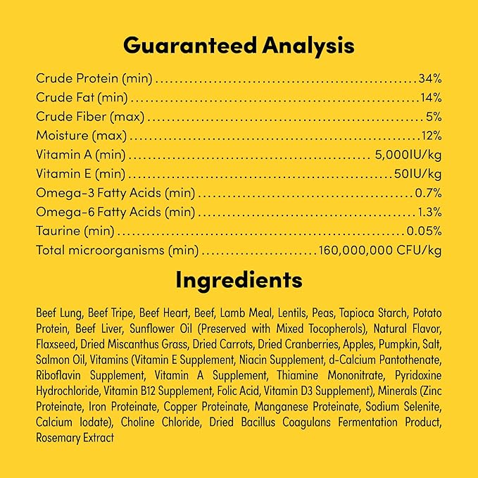 Raw 50% Freeze Dried Dog Food RawMix50 Beef Organs, High Protein, Grain-Free Kibble, No Corn or Wheat, Complete and Balanced, 2lb