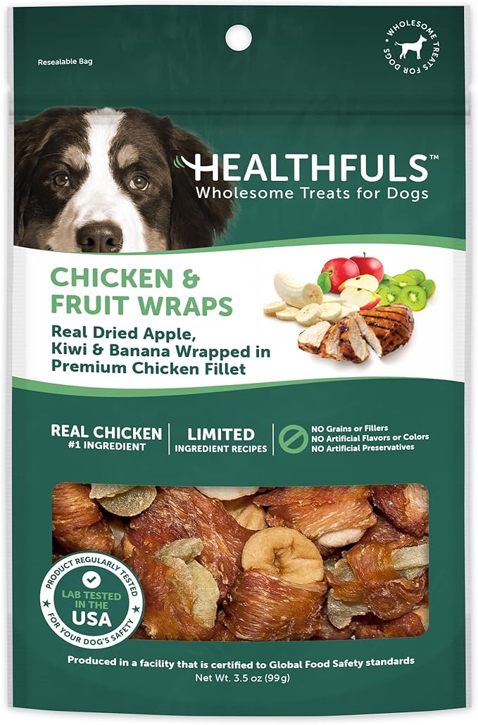 WESTMINSTER PET PRODUCTS Healthfuls Chicken Wrapped Fruit Treats, 3.5 oz - Dried Apple, Kiwi, and Banana Wrapped in Premium Chicken Filet - Healthy, Protein Rich Treats for Dogs