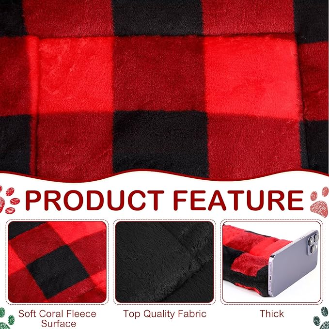 Haull 4 Pcs Waterproof Guinea Pig Bedding Guinea Pig Bed Plush Cage Liners Soft Rabbit Dog Crate Pad Cat Mat Reversible Cozy Animal Pee Pad Hamster Bunny Mat Accessory(Christmas Plaid,13 x 10 Inch)