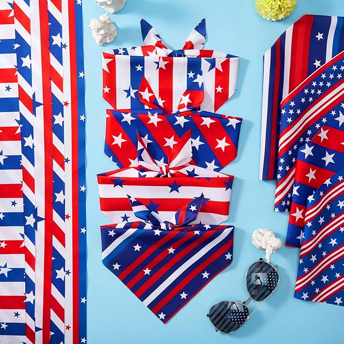 Weewooday 50 Pcs 4th of July Dog Bandanas Bulk for Patriotic American Striped Star Red White and Blue Independence Day Flag Scarf for Small Medium Large Outfit(Striped Star, 19.7 x 13.8 x 13.8 Inch)