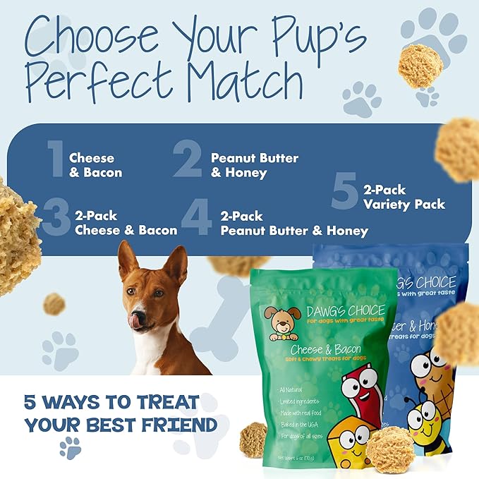 DAWG'S CHOICE Soft & Chewy Dog Treats, Peanut Butter & Honey Snacks for Dogs, Dog Treats Made in USA, Human Grade, All-Natural Ingredients, High Value Training Treats, for Small, Medium & Large Dogs