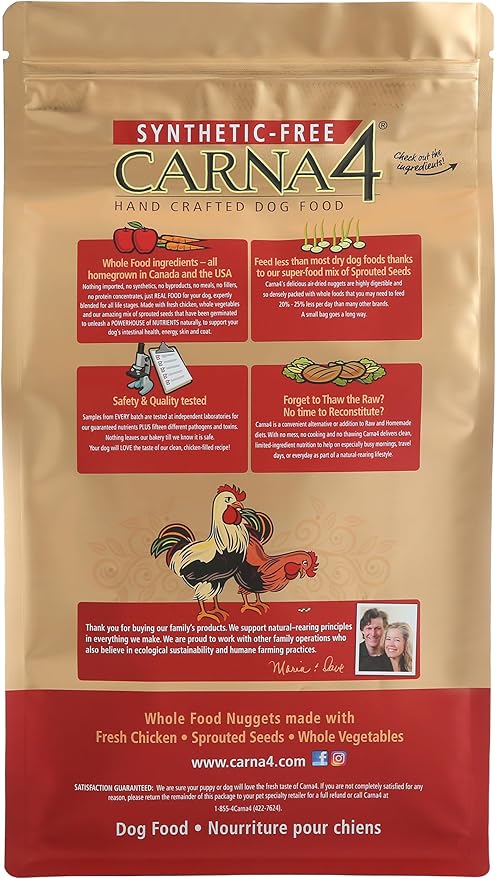 CARNA4 Air Dried Dog Food, Chicken Recipe, Quick Baked Whole Food Nutrition with Sprouted Seeds, Natural Probiotics & Enzymes, No Synthetics - 13 Pound