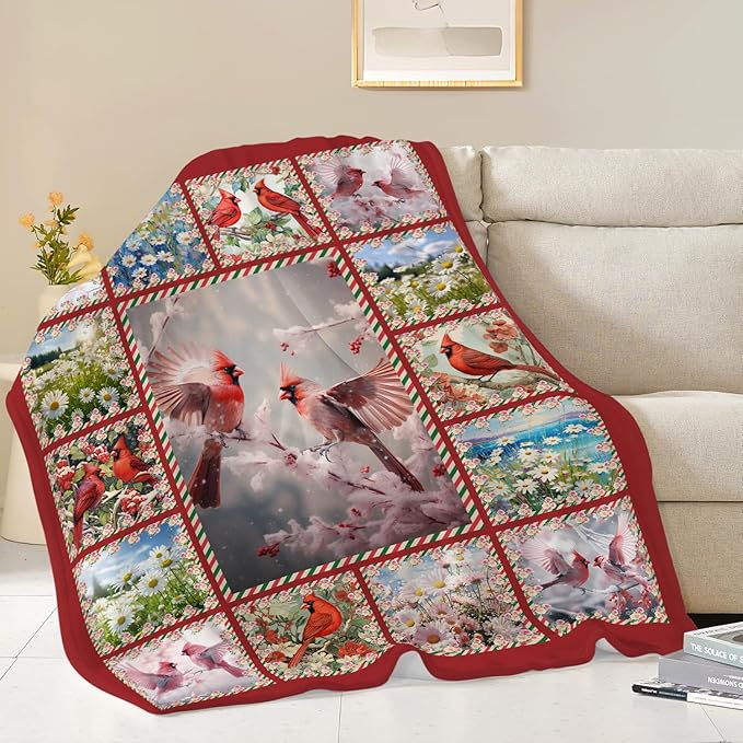 Cardinal Blanket Red Birds Throw Blanket Gifts for Women Men Boys Girls Kids Adults Super Soft Cozy Plush Fluffy Fuzzy Fleece Blanket Home Decor 60''X80''