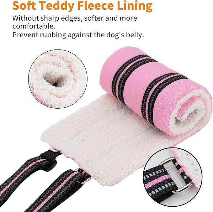 AIITLE Dog Sling Carrier for Hind Leg Support - Adjustable Reflective Design with Plush Padding, Ideal for Senior/Arthritic Dogs & Post-Surgery Recovery (Pink, L)