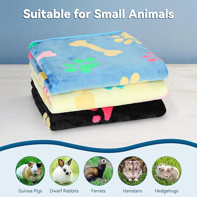 YUEPET 3 Pack Waterproof Guinea Pig Blankets Washable Small Animal Fleece Cage Liners Soft Pet Mat Guinea Pigs Fleece Bedding for Hamster Rabbit Chinchilla Ferret Guinea Pig 23"×16"