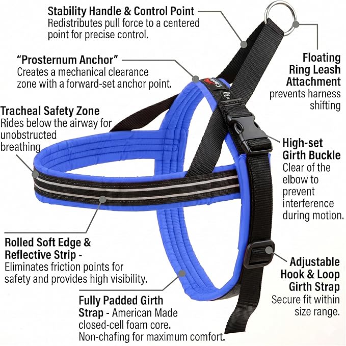 ComfortFlex Sport Dog Harness – No-Choke, Fully Padded, Non-Chafing Harness with Control Handle – Reflective, Lightweight, Adjustable for Active Dogs - Small/Medium, Blue Jay