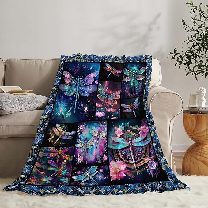 Dragonfly Blanket Dragonfly Throw Blanket Gifts for Women Men Boys Girls Kids Adults Super Soft Cozy Plush Fluffy Fuzzy Fleece Blanket Home Decor 50''X60''