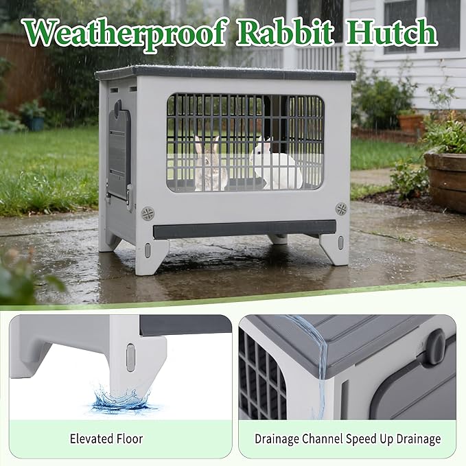 Rabbit Hutch Outdoor Indoor Plastic Waterproof Bunny Cage Enclosure Chew-Proof Rabbit House Guinea Pig Cage Pet House for Small Animals, One Room