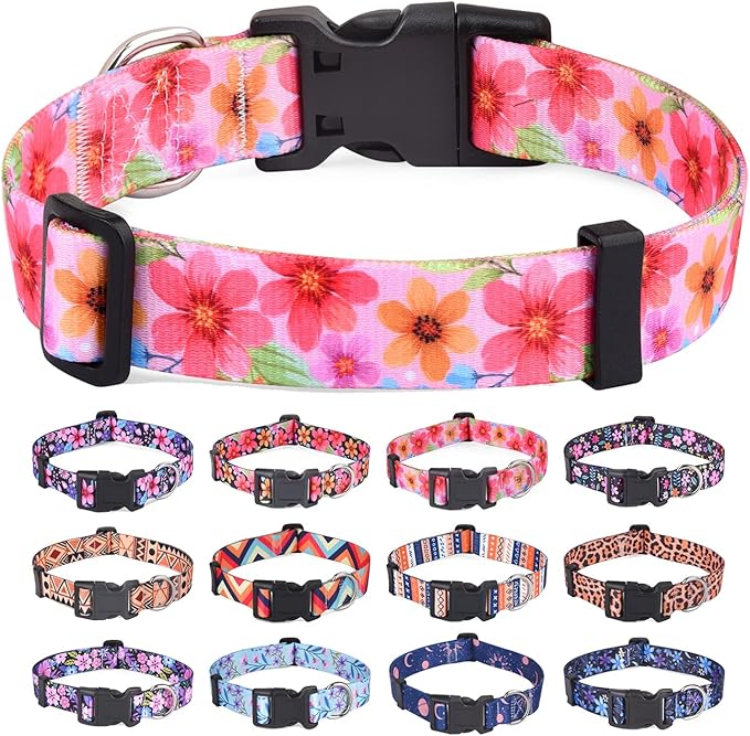 Dog Collar for Small Dogs, Soft Comfy Pet Collar for Small Medium Large Dogs, Floral Pattern for Boy Girl Puppy Dogs(Floral C,S)