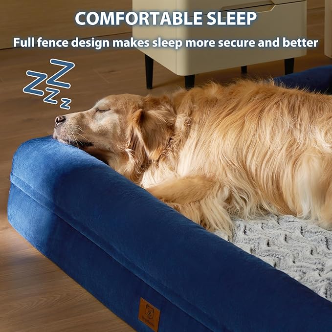 WNPETHOME Giant Dog Bed, Washable Dog Couch with Removable Waterproof Cover, Orthopedic Large Pet Sofa Bed with Bolster Sides for Sleeping