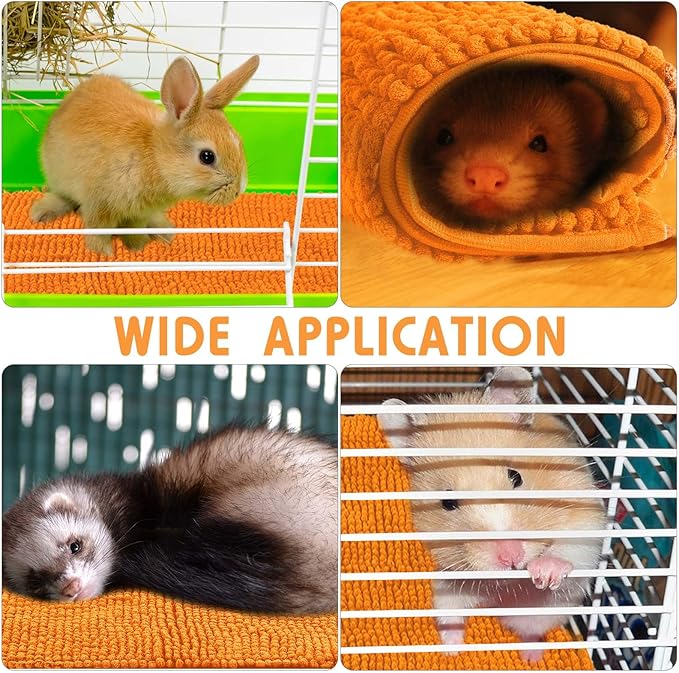 Amylove 4 Pcs Guinea Pig Cage Liner Washable Fleece Pee Pads Pet Dog Cat Bedding Training Mat for Small Animal Guinea Pig Puppy Bunny Hamster(16 x 24 Inch,Rectangular,Orange)