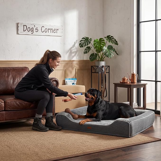 Cooling Orthopedic Dog Bed for Extra Large Dogs,Removable Washable Cover,Gel Memory Foam & Egg Crate Foam,Waterproof Joint Pain Relief 48"x30"x9.0",Dark Grey