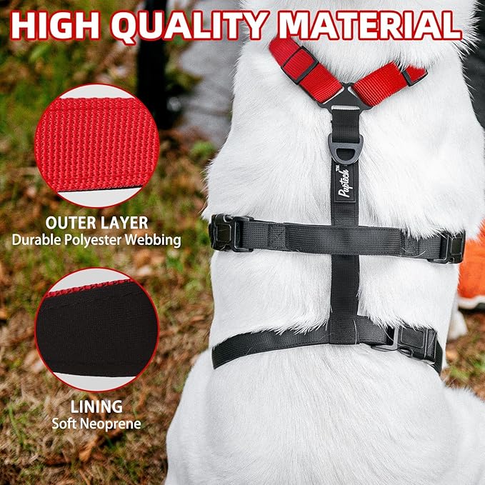 PUPTECK Escape Proof Dog Harness - No Pull Soft Padded Full Body Pet Halter Harness with Lift Handle for Small Medium Large Doggies Walking Hiking Hunting, Red & Black, XL
