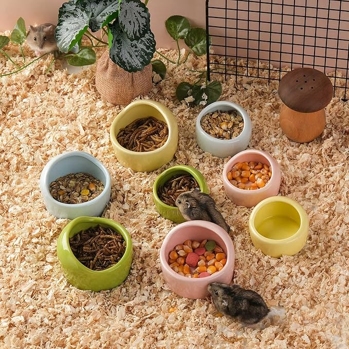 VanEnjoy 4 Pack Small Hamster Food Bowl Ceramic Guinea Pig Food Dish No Spill Hamster Food and Water Bowl Small Animal Food Bowl - Pink Blue Yellow and Green