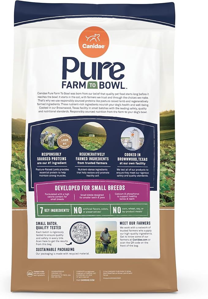Canidae Pure Farm to Bowl Small Breed, Pasture-Raised Lamb & Lentil Recipe, 10 lbs.