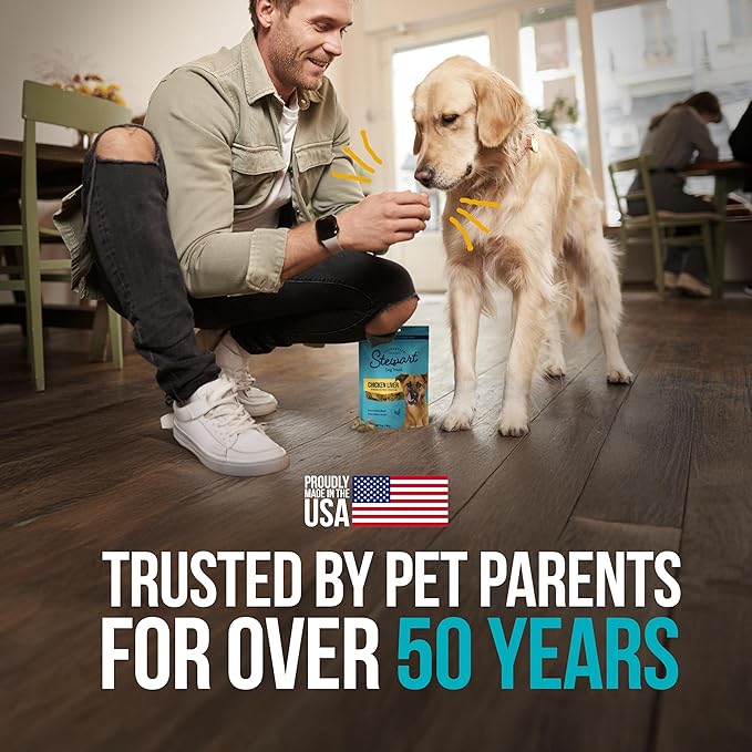 Stewart 100% Chicken Liver Dog Treats, 16 oz Pouch, ~300 Pieces, Freeze Dried Raw, Single Ingredient, 60% Protein Training Treats or Meal Topper, Grain Free, Gluten Free