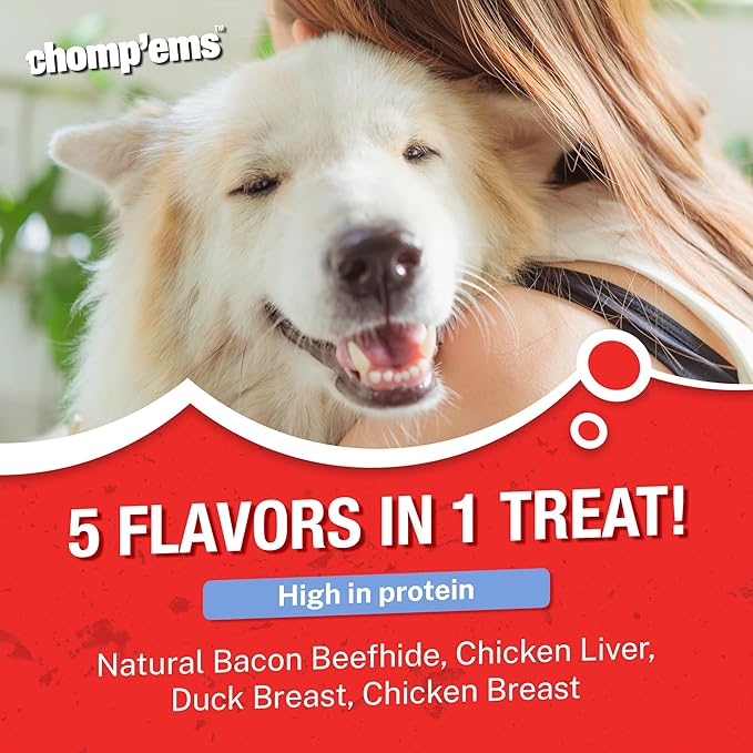 CHOMP 'EMS Five Flavor Kabobs Dog Treats - Beefhide Chewstick - High Protein Dog Chews, 15 Count