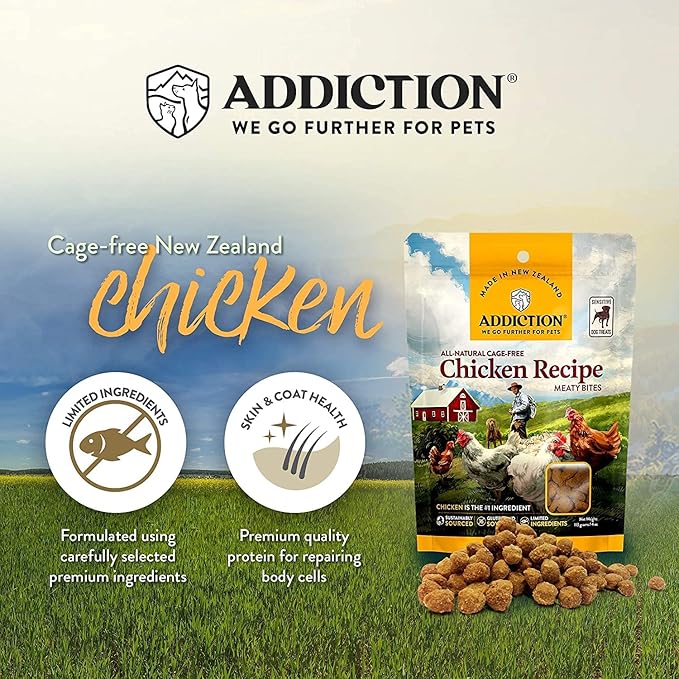 Addiction Meaty Bites - Hypoallergenic Dog Treats - Made in New Zealand - High Meat Content - Gluten and Grain-Free - Soft and Allergy Friendly (Chicken, 4 Ounces - 3 Packs)