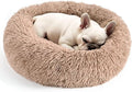 Dogs Bed for Small Dogs, Anti-Anxiety Washable Round Bed (Camel, 24.0" L x 24.0" W x 8.0" Th)